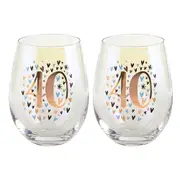 2PK Rainbow 40th Pastel/Gold Stemless Wine/Alcohol Glass 600ml Drinking Tumbler