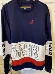 ROCAWEAR Men’s Sz XL Long sleeve Pullover Blue Red White Zip Shoulder Rare