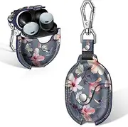 [FINTIE] Protective Case for Google Pixel Buds Pro 2 (2024) / Google Pixel Buds Pro (2022), Premium PU Leather Slim Fit Metal Snap Closure Portable Cover Skin with Keychain, Blooming Hibiscus