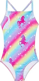 [Snowheart] Girls Swimsuit One Piece Halter Bathing Suit Colorful Print Kids Summer Beach Sport Swimwear for 4-12 Years Old