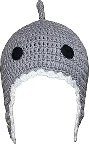 [eYourlife2012] Womens Mens Handmade Shark Shaped Skiing Snowboarding Crochet Knit Beanie Hat Cap for Unisex Halloween Costume Cosplay Stretchy Slouchy Beanies Hats Caps, Gray, Large