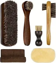 [Wovella] 6 Piece Horsehair Shoe Brush Kit Polishing Applicator Cleaning Brush for Leather Shoes Boots Saddle Soap for Leather Shoe Polish Kiwi Shoe Polish Durable Non Scratch Design