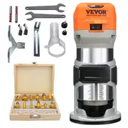 Wood Router, 1.25HP 800W, Compact Wood Trimmer Router Tool, 30000RPM Max Speed 6 Variable Speeds, with 1/4'' & 5/16'' Collets 12 PCs Milling Cutters Dust Hood, for Woodworking Slotting