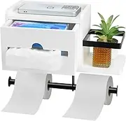 OT-NVWOZR Wooden Toilet Roll Holder with Shelf, Wall Mounted Toilet Paper Holder with Wet Wipes Box for Storage, Modern Tissue Holder Paper Dispenser for Bathroom Kitchen