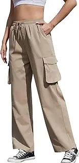 [WBQ] Women's Hiking Cargo Pants High Waisted Cargo Pants Quick Dry Elastic Waist Tactical Joggers Trousers with Pockets