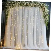 10x8ft Tulle Backdrop Curtain with Lights 10ft x 8ft(2 Panels 5*8ft) White