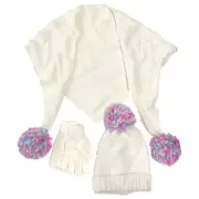 Capelli Girls White Sparkle Triangle Scarf Beanie Hat & Gloves Set
