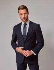 Hawes & Curtis Navy Chalk Stripe Wool Classic Fit Suit Jacket Size: 42 (EU 52)