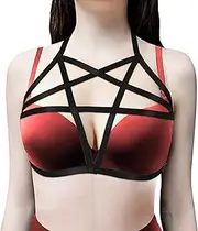 [PETM•HS] Pentagram Harness Bra Punk Top Womens Strappy Top Hollow Out Halter Elastic Plus Size Harajuku Gothic Rave Belts