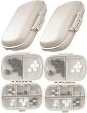 2 PCS Travel Pill Organizers, Daily Pill Organizers, 8 Compartments Portable Pill Cases, Pill Box to Hold Vitamins Cod Liver Oil, Small Pill Box for Pocket Purse Medicine Container Beige (Grey)