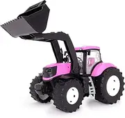 Toyland® 39cm (15") Pink Tractor with Opening Doors & Lifting Front End Loader - 1:16 Scale - Toy Farming Vehicles
