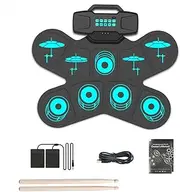 linzezon Electronic Drum Set for Kids & Adults, 9 Pads Practice Drum Pads, Roll-up Electric Drum Kit, with Drumsticks Foot Pedals USB MIDI Jack for Kids, Teens and Beginner