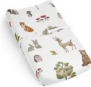 Sweet Jojo Designs Woodland Forest Animals Boy Girl Gender Neutral Unisex Baby Changing Pad Cover Sheet Infant Newborn Diaper Table Change Mat Cover Animal Friend Bear Fox Hedgehog Deer Squirrel Green