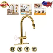 Stylish Touchless Kitchen Faucet with Sensor - Brushed Gold Pull-Down Sprayer