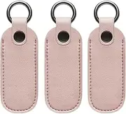 Universal PU Leather USB Storage Box with Metal Snaps and Round Carabiner, Secure Case for 9cm or 3.54 inch Drive/Cable/U-Shield (3 Pack,Pink)