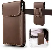 Cverny Leather Phone Holster, Universal Leather Holster Compatible with iPhone 16, 16 Pro Max, iPhone 15 Pro Max, 15 Plus... Galaxy S24... Cell Phone Holster with Belt Clip for Men Coffee (XL)