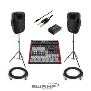 SWAMP Small Band PA Package - 12" Speakers + Mixer + Cables + Stage Gear - 360W