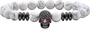 [Uloveido] Halloween Skull Bracelet for Men Women Natural Black White Stone Beaded Adjustable Elastic Punk Gothic Style Skeleton Bracelets for Men Women Husband Boyfriend Prayer Protection Bracelet Y4240