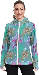 [RPLIFE] Whimsical Sea Turtles Blue Uv Protection Shirts for Women, Upf 50+ Zip up Outdoor Jacket, (S-XXL)