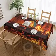 Burning Firewoods Print Table Cloth Water Resistant Wipe Clean Table Cover Rectangle Tablecloth For Dining Table 137 X 183 Cm(54 X 72 In) For Kitchen Dinner Picnic Outdoor Party