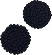 Humble Hilo Handmade Felt Kitchen and Dining Tableware Coasters Trivets (Black, 3.9" Coaster set of 2)