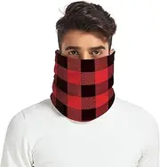 [Caihoyu] Winter Neck Warmer for Women and Men Soft Thick Face Ski Mask Scarf Cold Weather Outdoor Sports Buffalo Plaid Tartan Check Scotland Red Black Christmas, Multicolor
