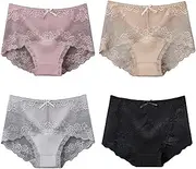 [HEJIGOOD] Sexy Briefs Underwear for Women Hipster Cheeky Lace Briefs High Waist Soft Breathable Ladies's Panties Pack of 4
