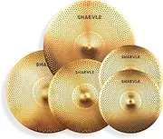 SHAEVLE Low Volume Cymbal Pack Golden Mute Cymbal 14"Hi-hat+16"Crash+18'Crash+20"Ride Quiet Drum Cymbal Pack for Practice
