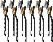 12 Pcs Mini Wire Brush Set Stainless Steel and Brass Curved Handle for Cleaning Welding Slag and Rust, 6 pcs Per Type