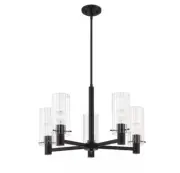 Large Cordelia Lighting Cloverport 5-Light Matte Black Chandelier w/ Clear Glass