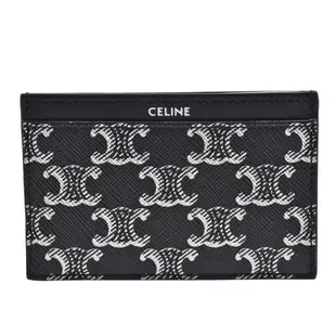 CELINE 經典品牌字母LOGO TRIOMPHE帆布小牛皮萬用卡夾(黑/銀色)