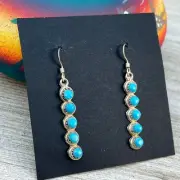 Snake Eye turquoise dot, sterling silver Skinny bar earrings Zuni Cordelia Waik