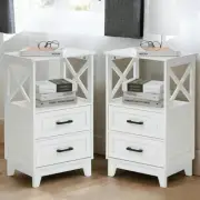 Tall Nightstand Set of 2, Bedside Table with X 2 count White-open Shelf on Top