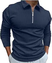 xoxingysm Mens Polo Shirts Casual 1/4 Zipper Long Sleeve Spring Warm Shirts Stylish Contrast Color Retro Golf Sports Tops