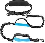 UPPETLY Hands Free Dog Running Leash with Adjustable Waist Belt, Dual Handle Elastic Bungees Retractable Rope for Medium and Large Dogs, Reflective Stitches for Walking Hiking Biking