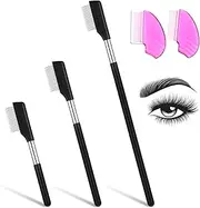 HJZHII Eyebrow Comb, Metal Eyelash Eyelashes Combs Eyelash Separator Tool Grooming Brushes Mascara Applicator Makeup Tools With Comb Cover for Removes Clump Mascara Cosmetic Set Metal Plastic Teeth