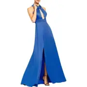 Aidan Mattox Draped Halter Gown BLUE SIZE 0