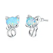 Sterling Silver Opal Cat Stud Hypoallergenic Earrings