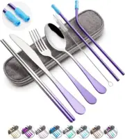 Gradient Purple Utensils Set with Case Cutlery Set Stainless Steel Fits Gift
