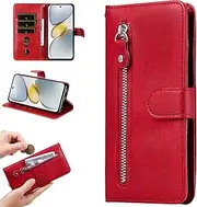 Cover Compatible with OnePlus Nord N20 SE 4G,Compatible with OnePlus Nord N300 5G PU Leather Card Slot Flip Stand Zipped Wallet Red