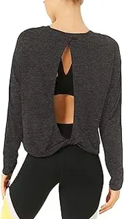 [Bestisun] Cute Backless Yoga Workout Shirts Long Sleeve Knotted Back Athletic Sport Top for Women