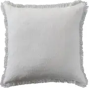 [Creative Co-Op] 20 Inches Square Stonewashed Linen Fringe, Ivory Pillow