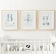 Baby Nursery Wall Art Prints Woodland Animals Birth announcement Boys room decor