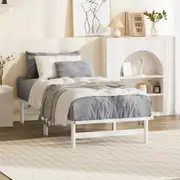 Oikiture Wooden Bed Frame Base Platform Solid Pine Timber White (King Single)