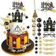 Ctxtqtdt 38 Pieces Hary Cake Decoration Set, Wizard Cake Decorations, Happy Birthday Topper for Children's Birthday Party, Magical Cake Decorations