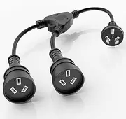 1-to-2 Power Extension Cord 0.3M, Double Plug Australia Standard 3-Pin Plug Power Extension Lead Cord, 2500W, 250V, 10A, IP20, 3 x 1 mm², Black