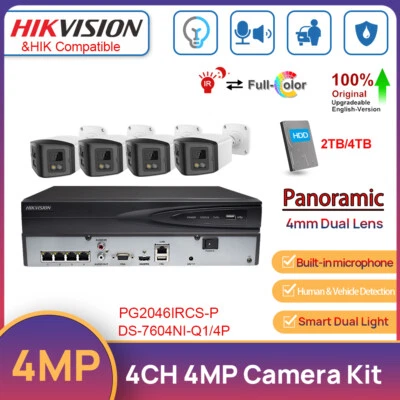 Hikvision 4CH POE NVR Dual Light ColorVu+IR 4MP Panoramic IP Camera System Audio