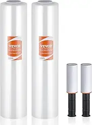 VEVOR Stretch Film, 381 mm (W) x 305 m (L), 2 Pack, 60 Gauge Industrial Strength Clear Durable Stretch Wrap Roll, Heavy Duty Shrink Film Stretch Wrap with Handles for Pallet Wrapping Shipping Moving