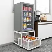 PUNCIA Fridge Stand with Storage and Wheels Rolling Mini Fridge Table for Coffee Portable Dorm Organizer Unit for Mini Refrigerator Fridge Cart with Drawer Basket for Home Office Appliance Platform