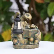 Garden Statues Turtle with Solar Lantern - Loving Owl Reading Outdoor Decor